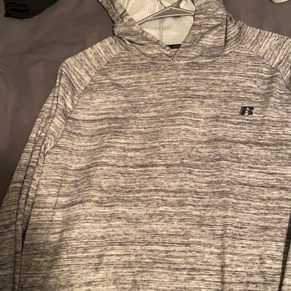 Long sleeve hooded t-shirt.